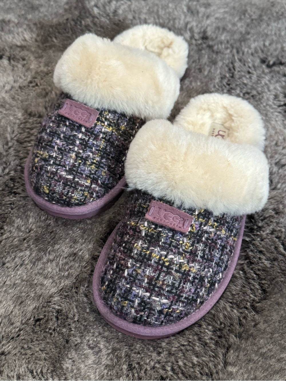 UGG Australia Women's Purple Tweed Shearling Cuff Slippers
